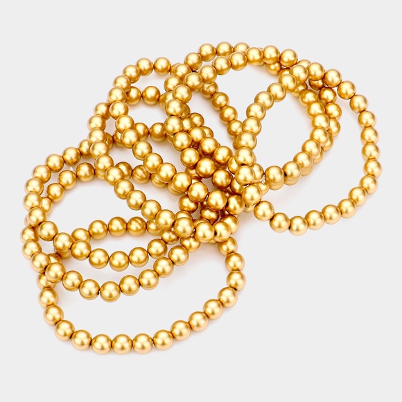 8PCS Gold Pearl Stack Stretch Bracelets - Picture 3 of 5